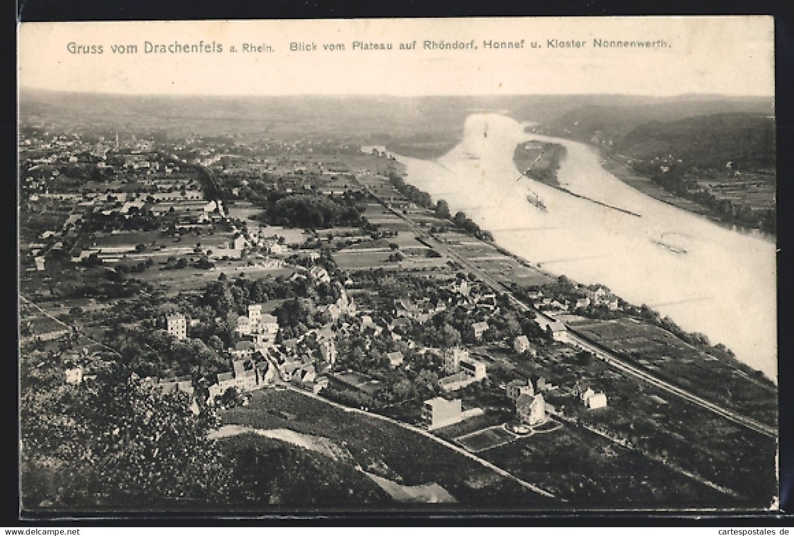 AK Rhöndorf A. Rhein, Ortsansicht Vom Drachenfels, Mit Honnef Und Kloster Nonnenwerth  - Drachenfels