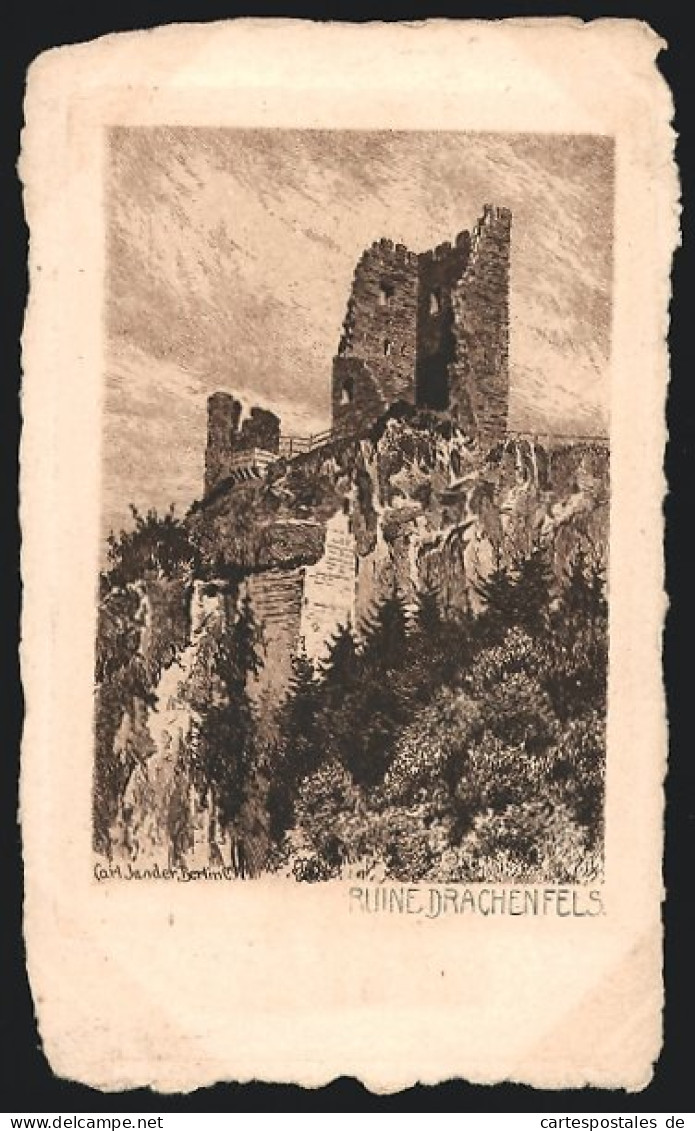 Künstler-AK Drachenfels, Ruine Drachenfels  - Drachenfels