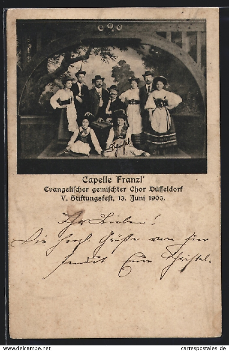 AK Düsseldorf, Ev. Chor Capelle Franzl, Bühnenfoto, Stiftungsfest 1903  - Düsseldorf