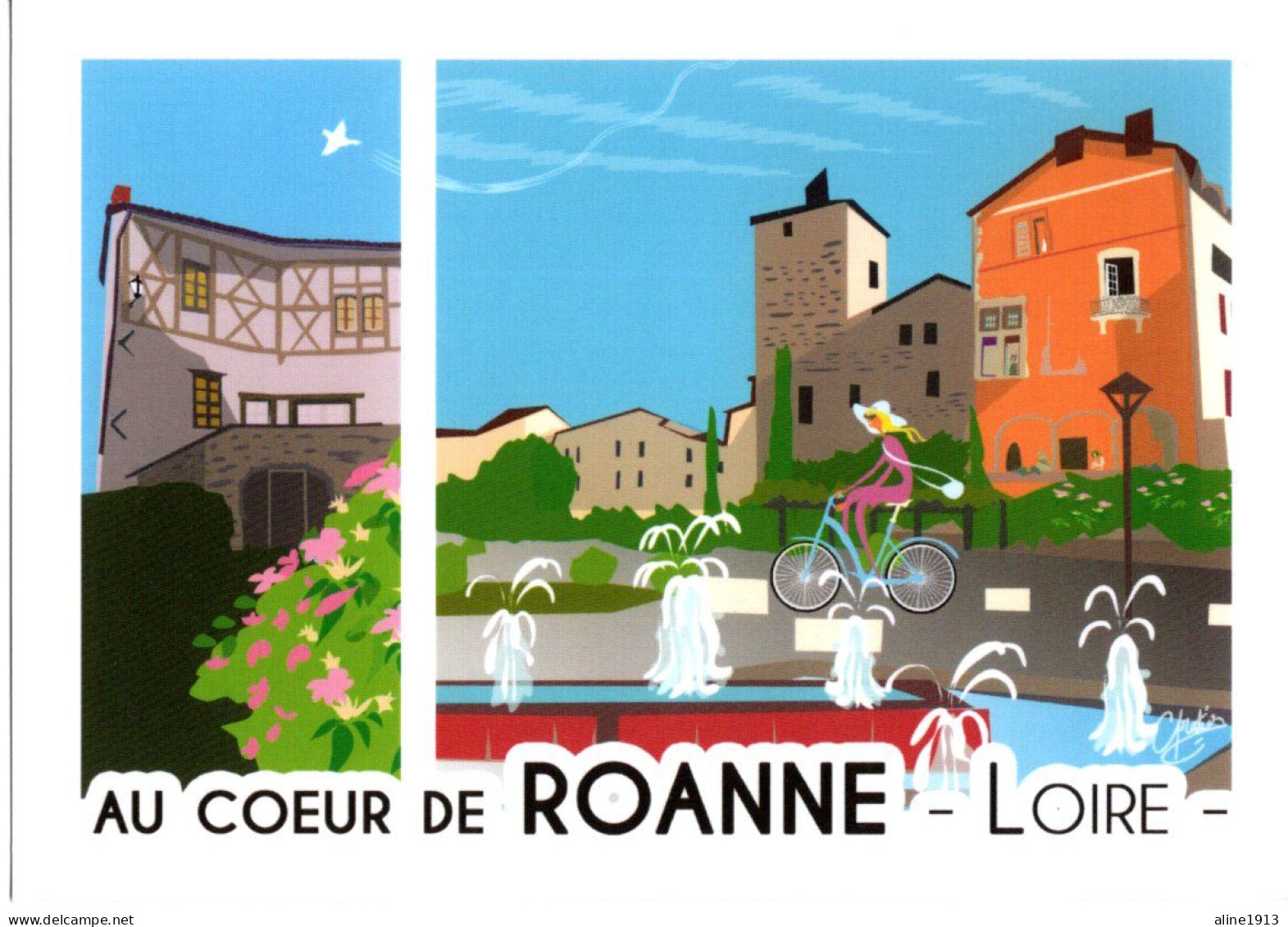 42 ROANNE / AU COEUR DE ROANNE / JOLIE CARTE ILLUSTREE - Roanne