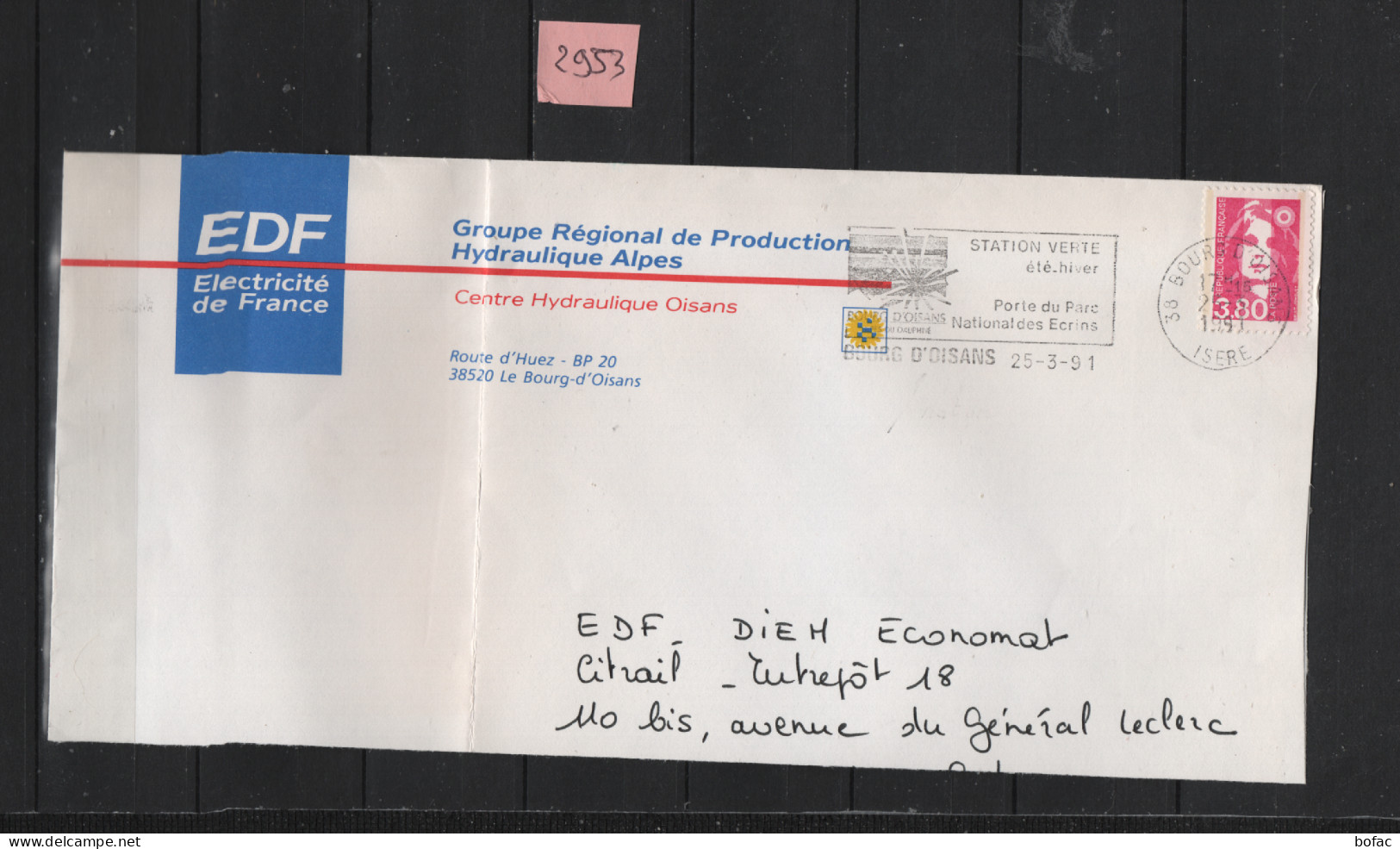 PRIX FIXE Bourg D'Oisans Isère 38 Parc Des Ecrins  25-3-91 Marianne Du Bicentenaire Flamme 2953 - Mechanical Postmarks (Advertisement)