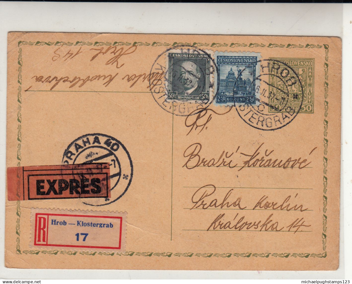 Czechoslovakia / Stationery / Registered Postcards / Express Mail - Sonstige & Ohne Zuordnung