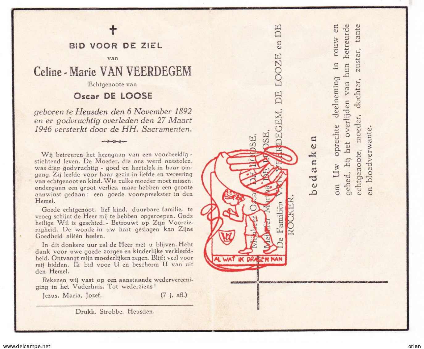 DP Celine Marie Van Veerdegem ° Heusden Destelbergen 1892 † 1946 X Oscar De Loose // De Rocker - Devotion Images