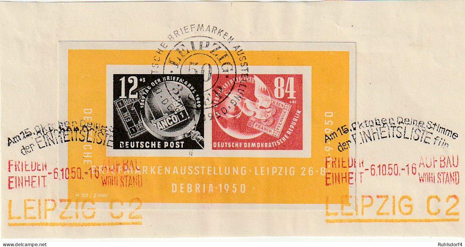 Seltener 3-farbiger Propagandistischer Sonderstempel Auf Bl. 7 - Errors & Oddities