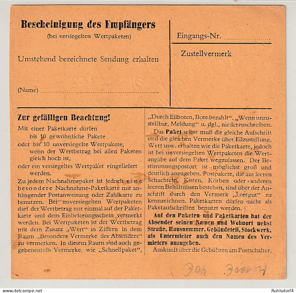90 Pfg. Posthorn Portorichtig Auf Paketkiarte - Covers & Documents
