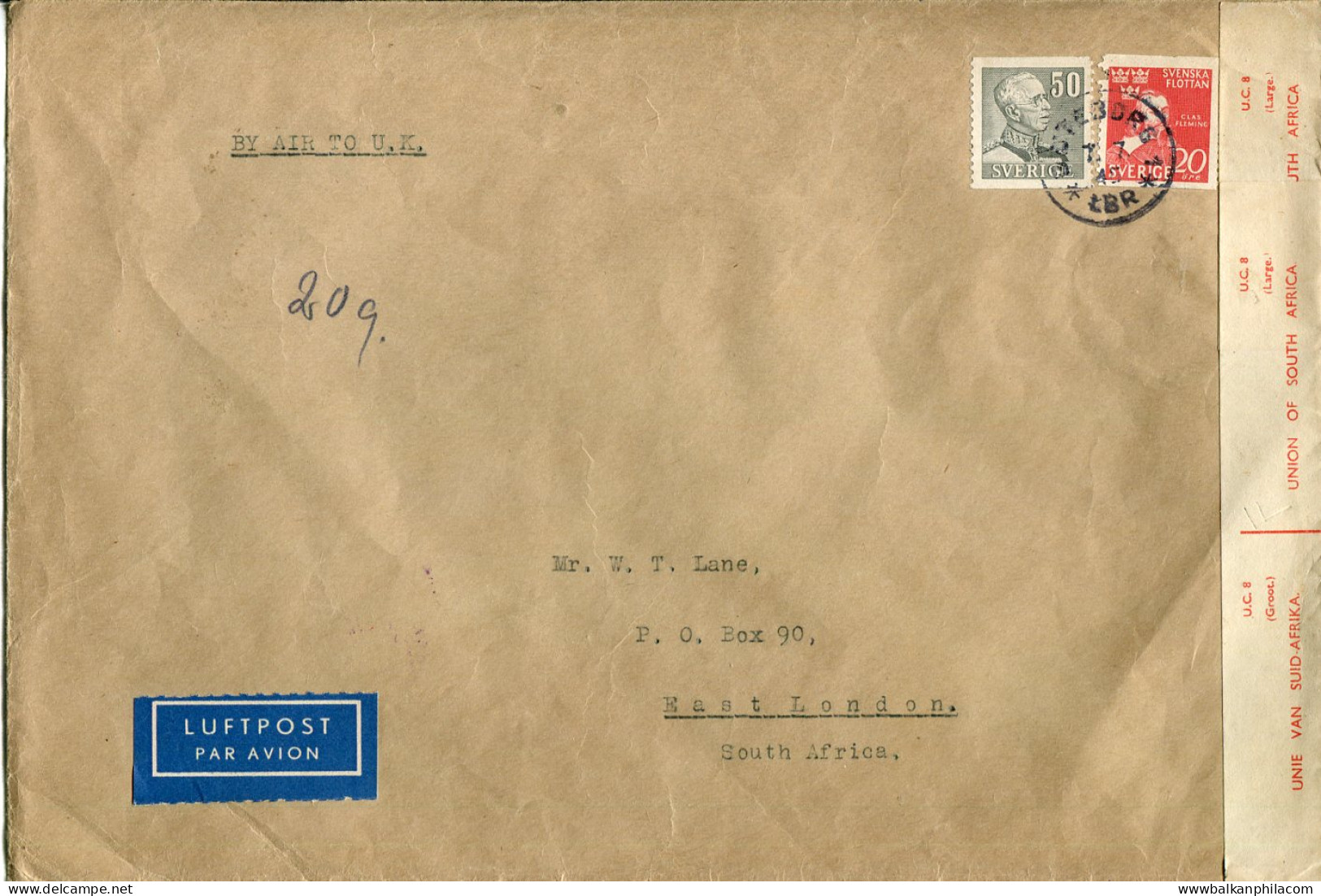 1945 Sweden Censored Airmail To South Africa - Other & Unclassified