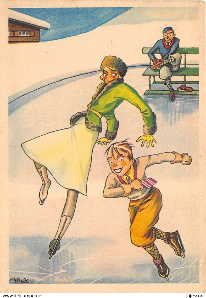 ILLUSTRATEUR - ALFREDO - SPORTS D'HIVER - PATINAGE - FEMME ET ENFANT - HUMORISTIQUE - Altri & Non Classificati