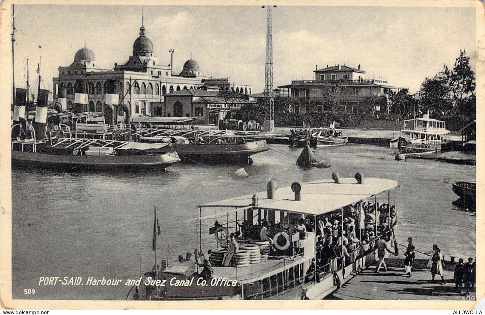 26987 " PORT SAID-HARBOUR AND SUEZ CANAL CO. OFFICE " ANIMATED-BOATS-VERA FOTO-CART.POST. NON  SPED. - Port Said