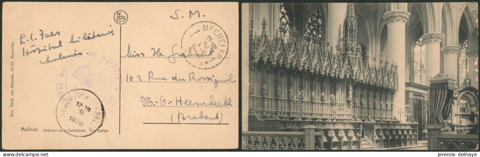 CP En S.M. (service Militaire, 1920) De Mechelen + Cachet Violet "Hopital Militaire De Malines" > Heembeek - Landpost (Ruralpost)