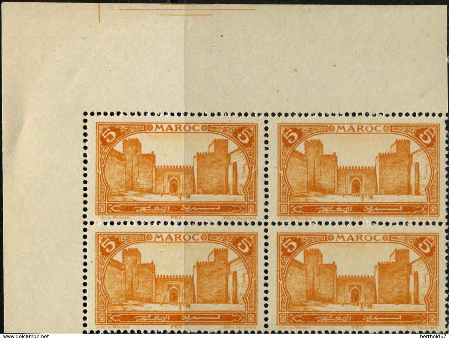 Maroc (Prot.Fr) Poste N** Yv:101 Mi:53 Fez Bab-Segma Coin D.feuille X4 - Unused Stamps