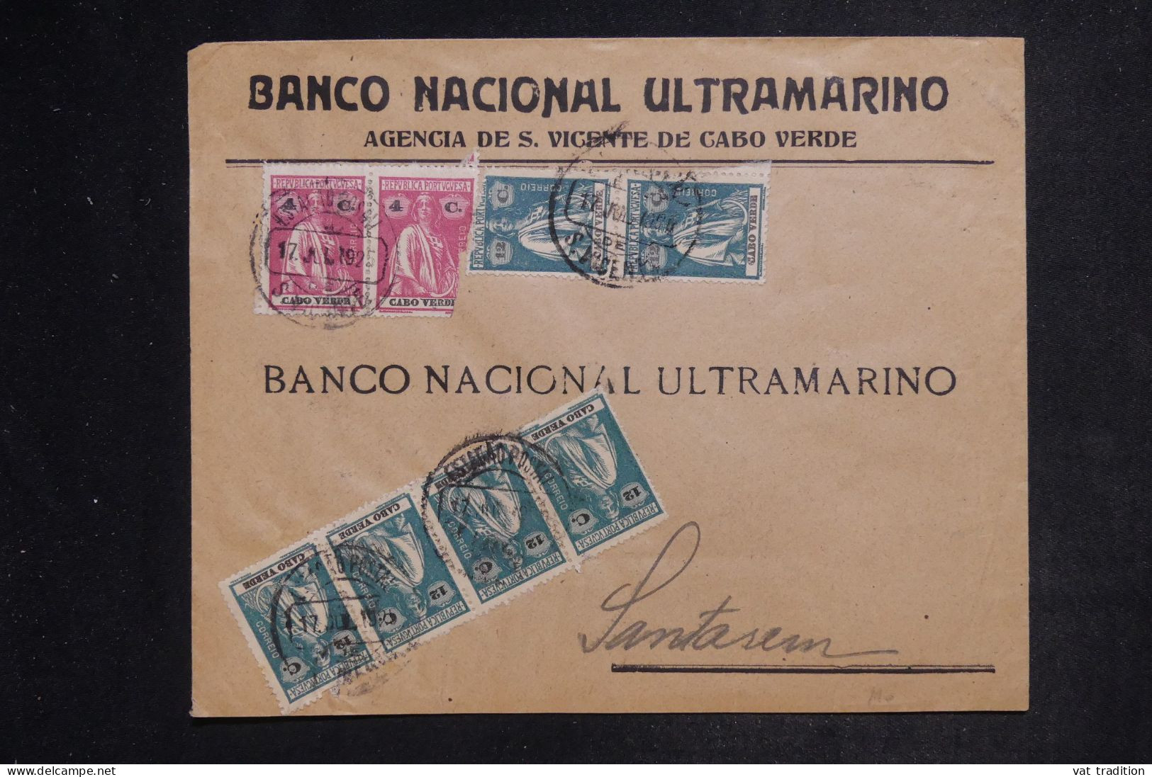 CAP VERT - Enveloppe Commerciale De S . Vicente Pour Santarem En 1925 - L 152486 - Kapverdische Inseln