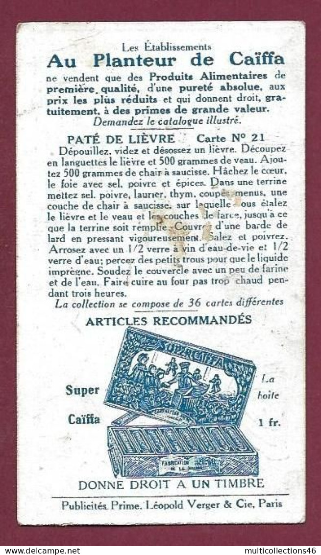 110524C - CHROMO AU PLANTEUR DE CAIFA - PATE DE LIEVRE N°21 Vosges - Cuisine Chien - Tea & Coffee Manufacturers