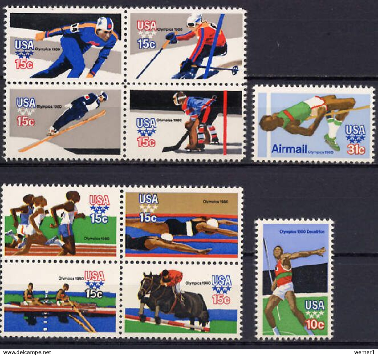 USA 1979/1980 Olympic Games Moscow / Lake Placid 10 Stamps MNH - Ete 1980: Moscou