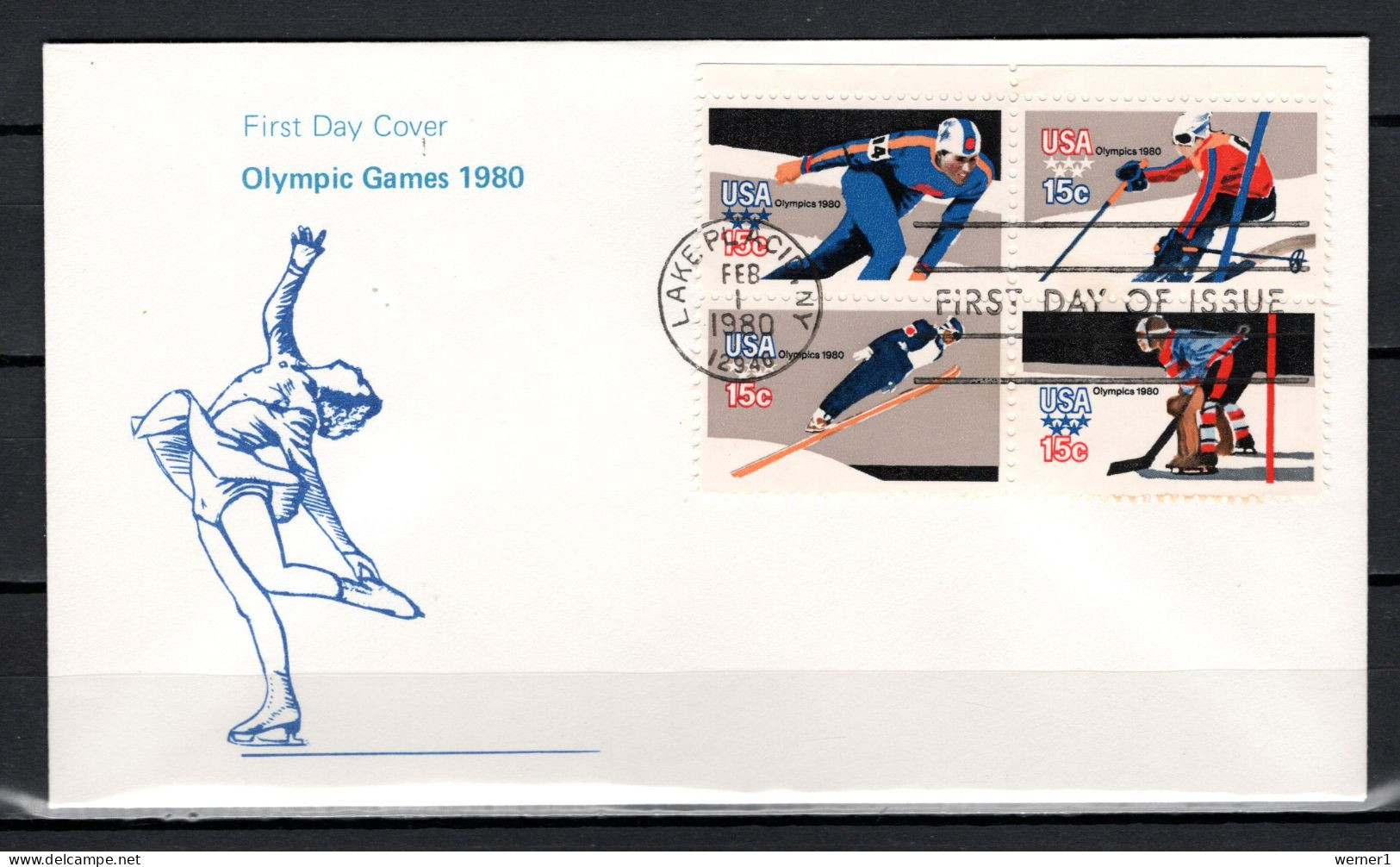 USA 1980 Olympic Games Lake Placid Set Of 4 On FDC - Inverno1980: Lake Placid