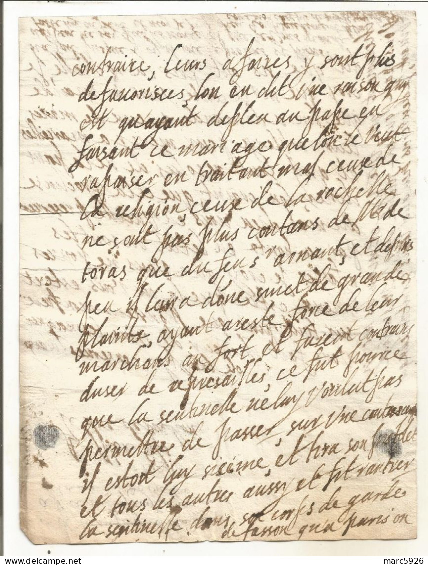 N°2039 ANCIENNE LETTRE ELISABETH DE NASSAU A SEDAN AU DUC DE BOUILLON AVEC CACHET DE CIRE DATE 1624