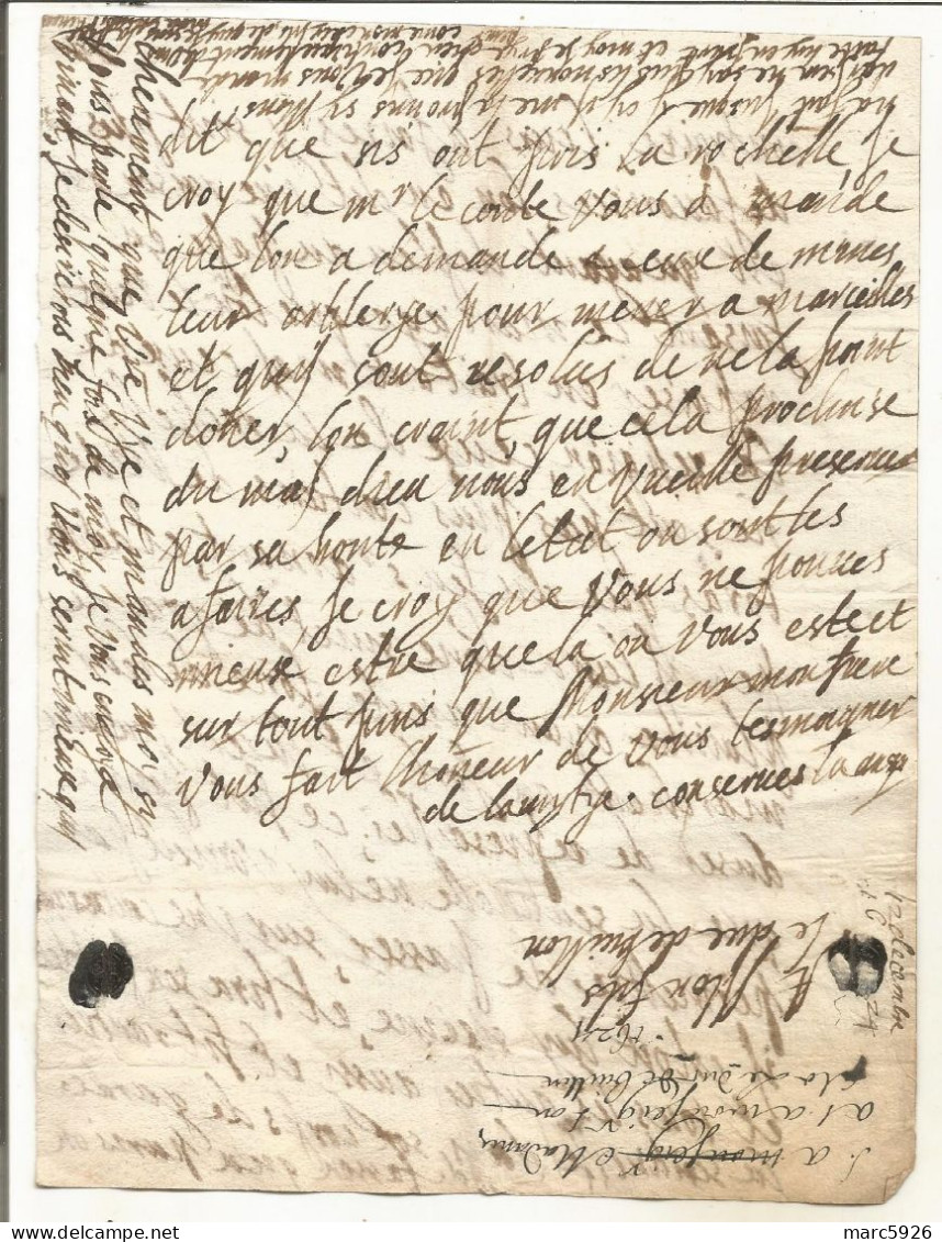 N°2039 ANCIENNE LETTRE ELISABETH DE NASSAU A SEDAN AU DUC DE BOUILLON AVEC CACHET DE CIRE DATE 1624