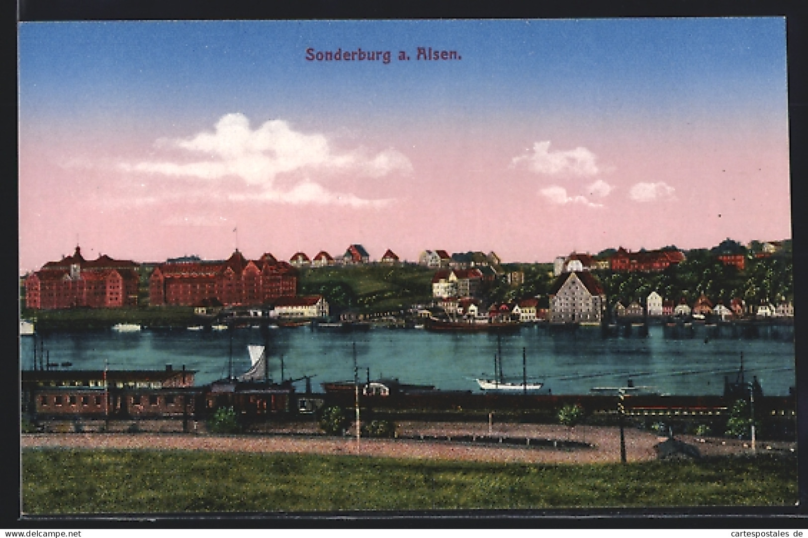 AK Sonderburg A. Alsen, Ortsansicht über Bahntrassen Und Fluss  - Danemark