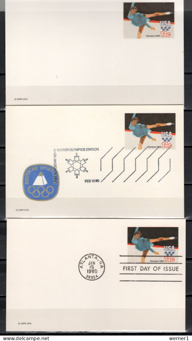 USA 1980 Olympic Games Lake Placid 3 Commemorative Postcards - Winter 1980: Lake Placid