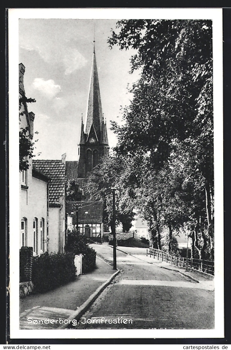 AK Sonderborg, Strassenansicht Mit Kirche  - Denmark
