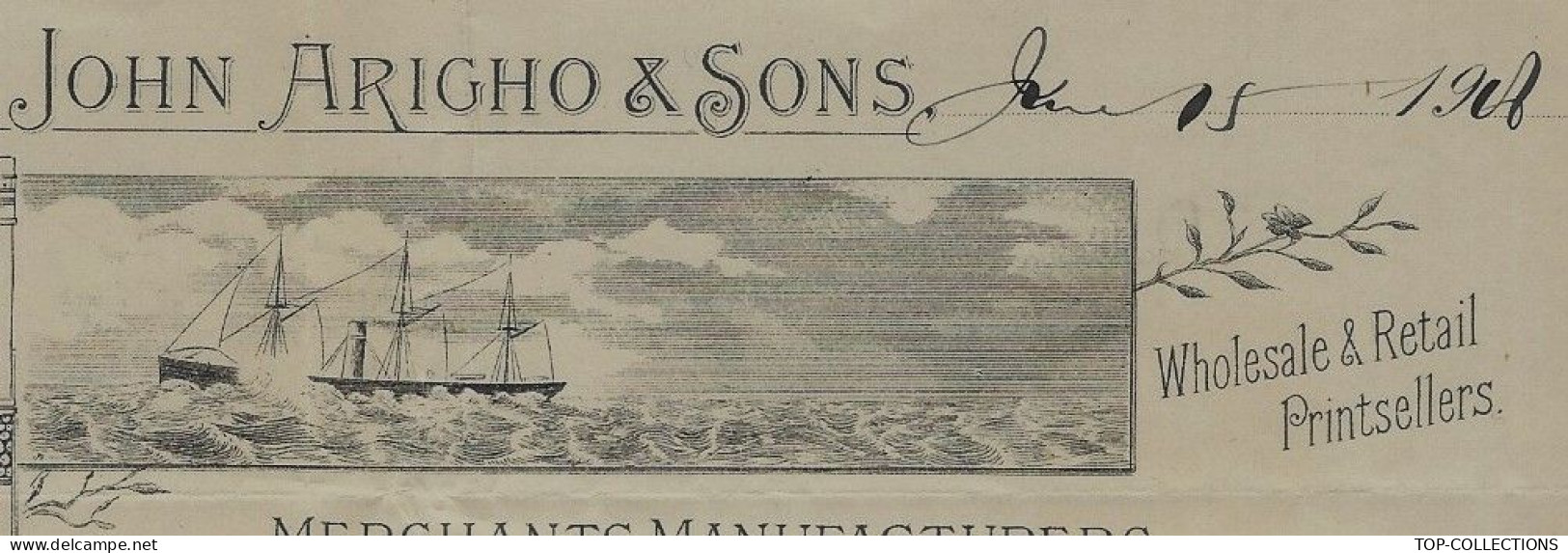 NAVIGATION IMPORT EXPORT 1908 John Arigho & Sons Dublin Irlande Religious & Fancy Goods Importers SUPERBE ENTETE V.SCANS - 1900 – 1949