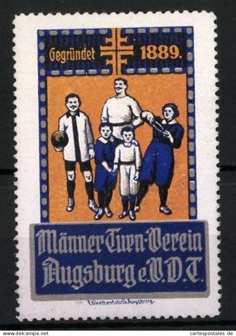 Reklamemarke Männer Turn-Verein Augsburg E.V.D. T., Gegr. 1889, Sportler  - Vignetten (Erinnophilie)