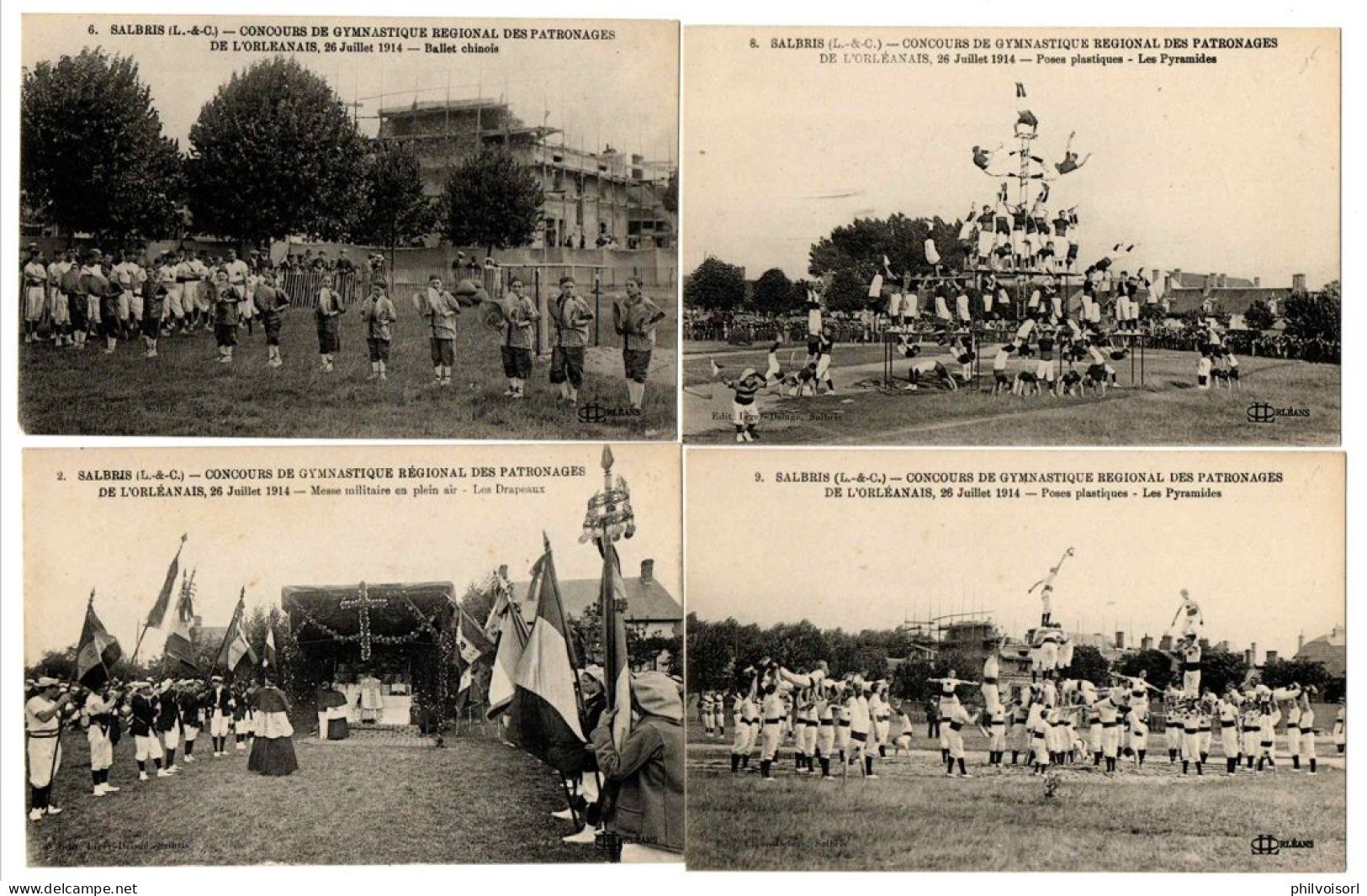 SALBRIS CONCOURS DE GYMNASTIQUE REGIONAL DES PATRONAGES DE L ORLEANAIS DU 26/07/1914 LOT DE 7 CARTES TRES ANIMEES - Salbris