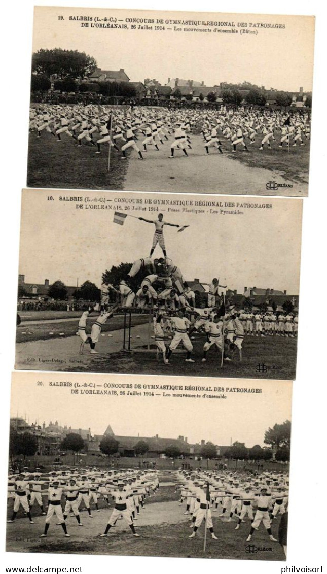 SALBRIS CONCOURS DE GYMNASTIQUE REGIONAL DES PATRONAGES DE L ORLEANAIS DU 26/07/1914 LOT DE 7 CARTES TRES ANIMEES - Salbris