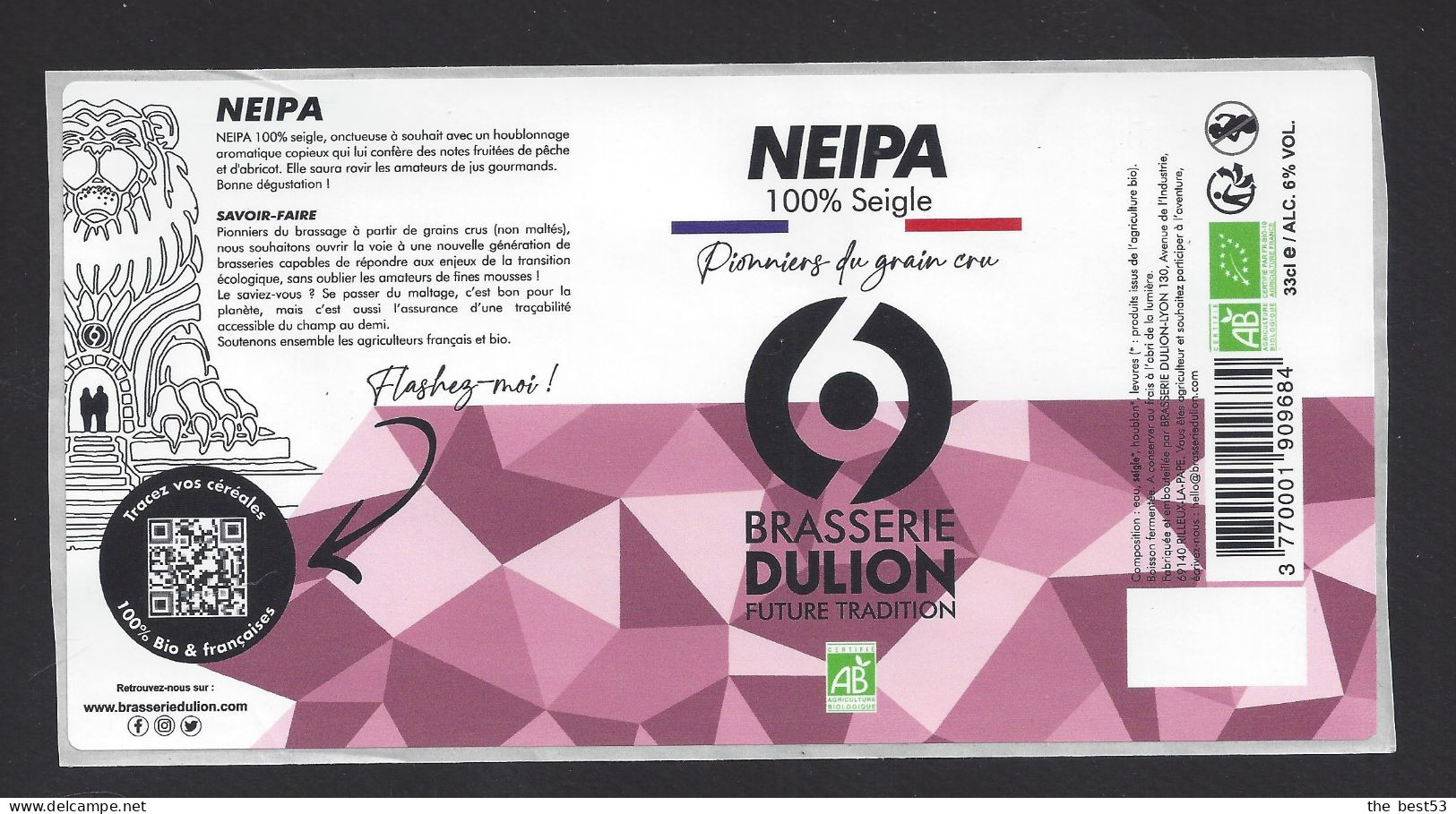 Etiquette De Bière Neipa 100% Seigle  -  Brasserie Dulion  à  Rillieux La Pape   (69) - Cerveza