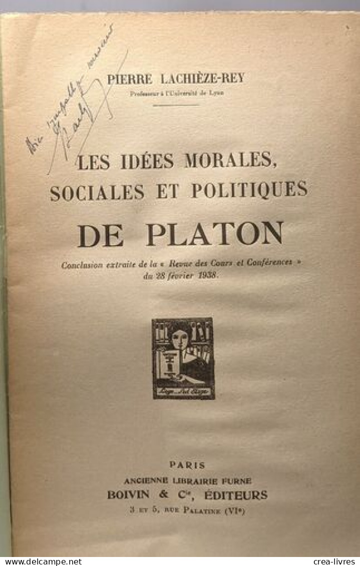 Les Idées Morales Sociales Et Politiques De Platon - Andere & Zonder Classificatie