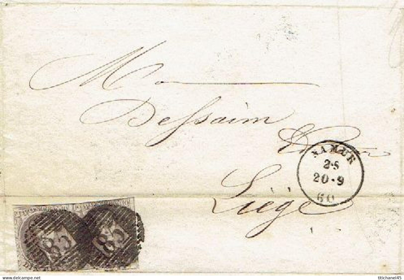 NAMUR 1860-Lettre MAISON ANCIAUX-BAIVY Imprimerie-lithographie-vente De Pianos -Médaillon N°10A En Paire Belle Oblit.P85 - 1800 – 1899