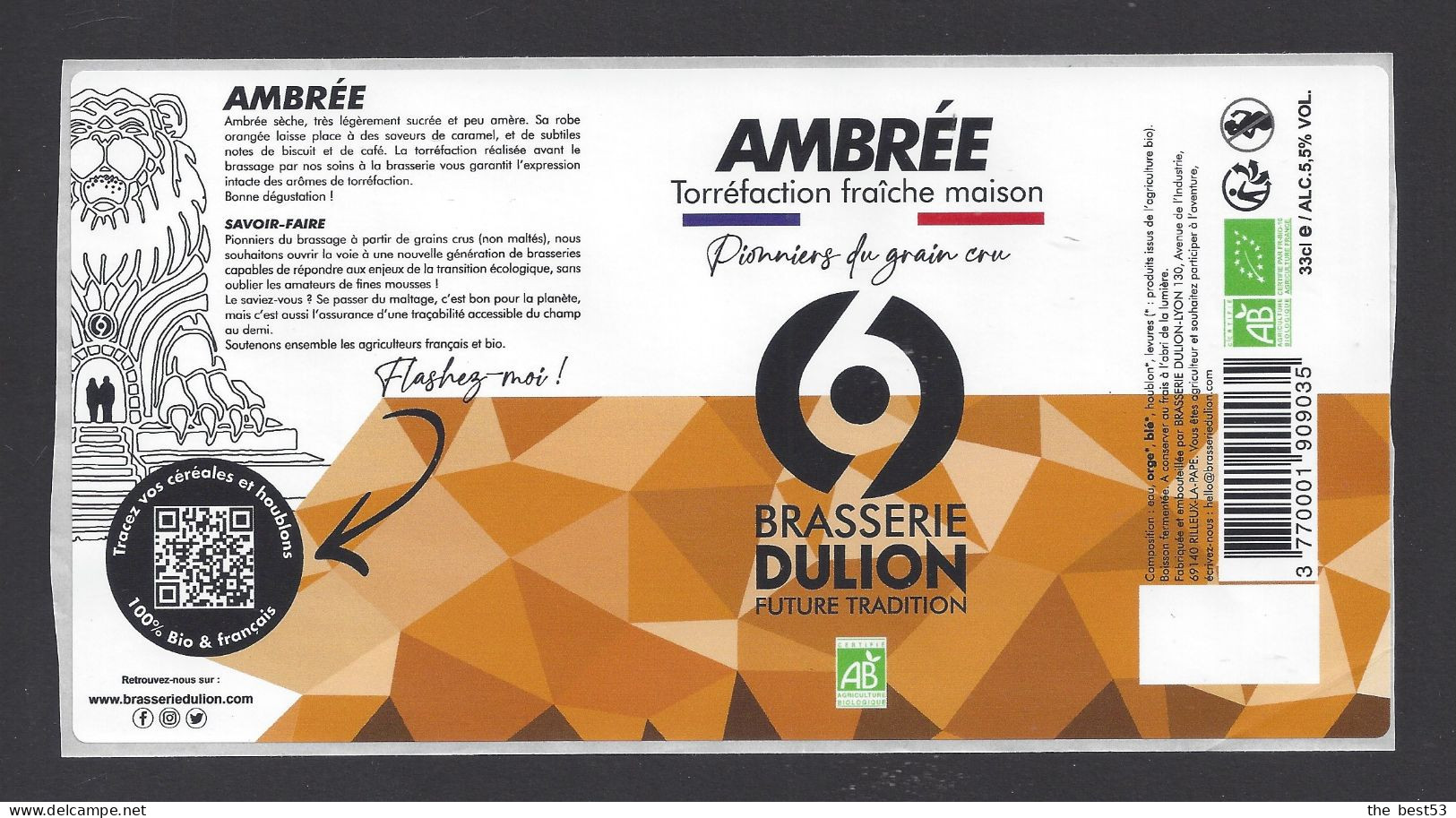 Etiquette De Bière Ambrée Torréfaction Fraiche Maison  -  Brasserie Dulion  à  Rillieux La Pape   (69) - Beer