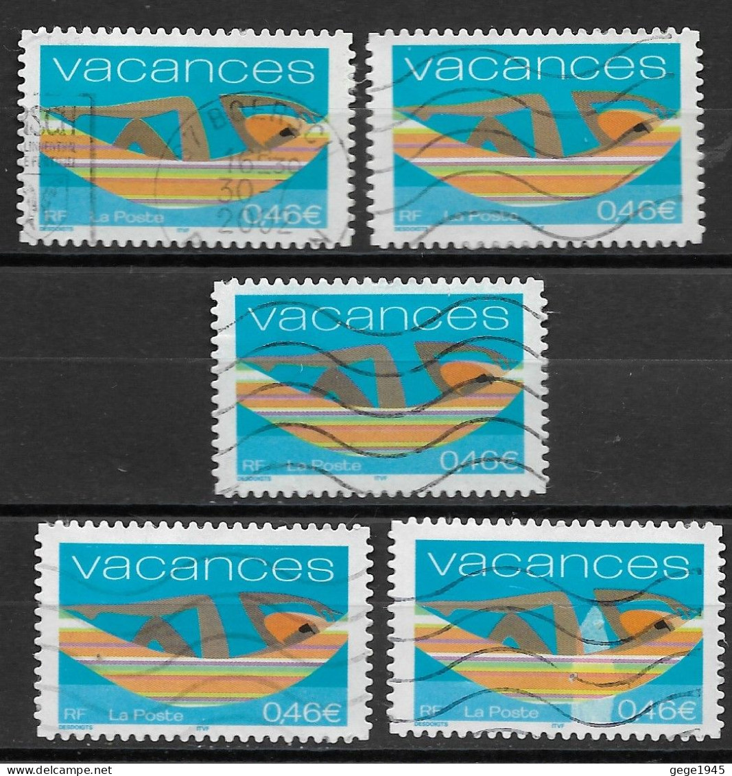 France 2002 Oblitéré N° 3494   " Autoadhésif  N° 33  - Vacances ( 5 Exemplaires )  Avec Nuances Sur Les Jambes - Used Stamps