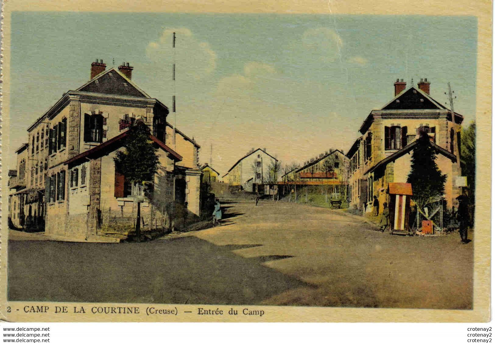 23 CAMP DE LA COURTINE N°2 Entrée Du Camp Animée Garde Guérite Auto Cabriolet Ancienne - La Courtine