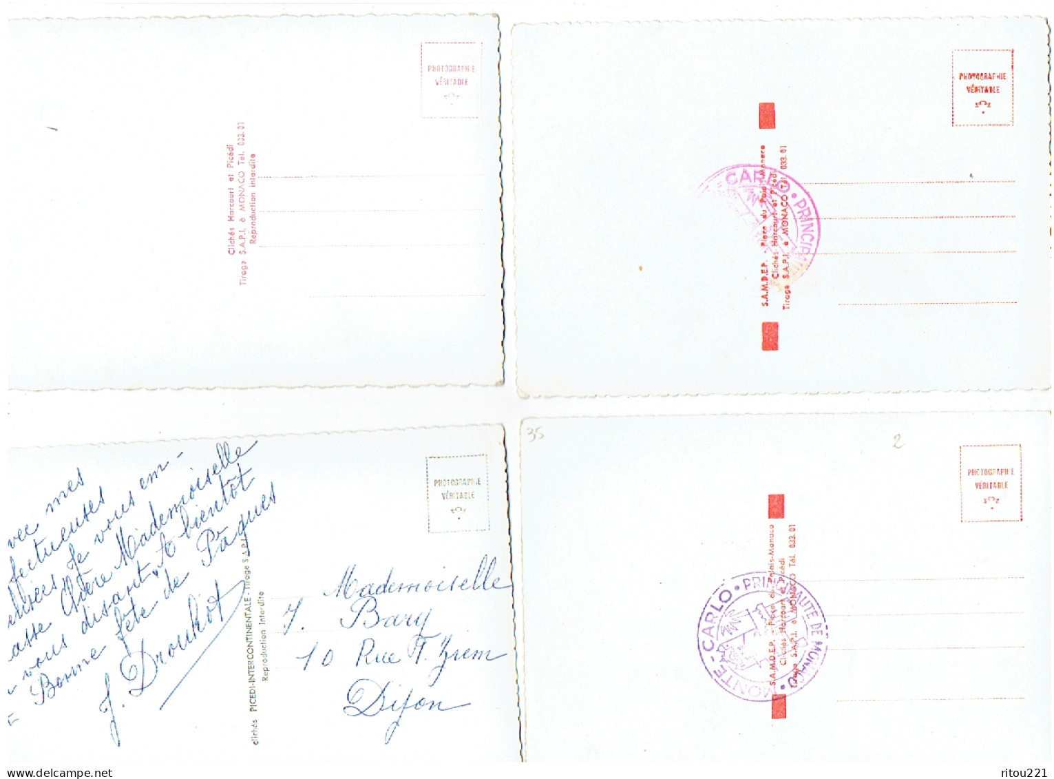 Lot 4 Cpm - MONACO -  S.A.S. RAINIER III Prince De Monaco - Grace Kelly - 19 Avril 1956 - - Other & Unclassified