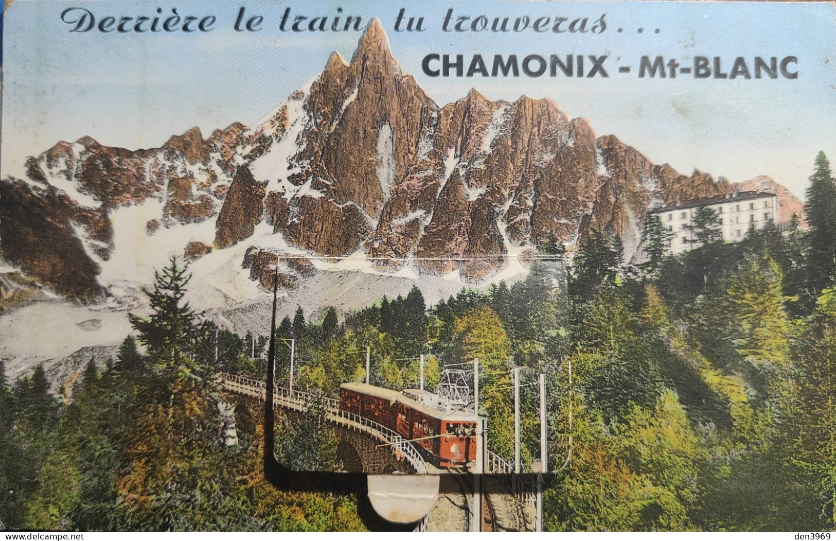 Derrière Le Train CHAMONIX-Mt-BLANC (Haute-Savoie) - Carte à Système - Ecrit (3 Scans) Marion Denis à Montaigu (Jura) - Chamonix-Mont-Blanc