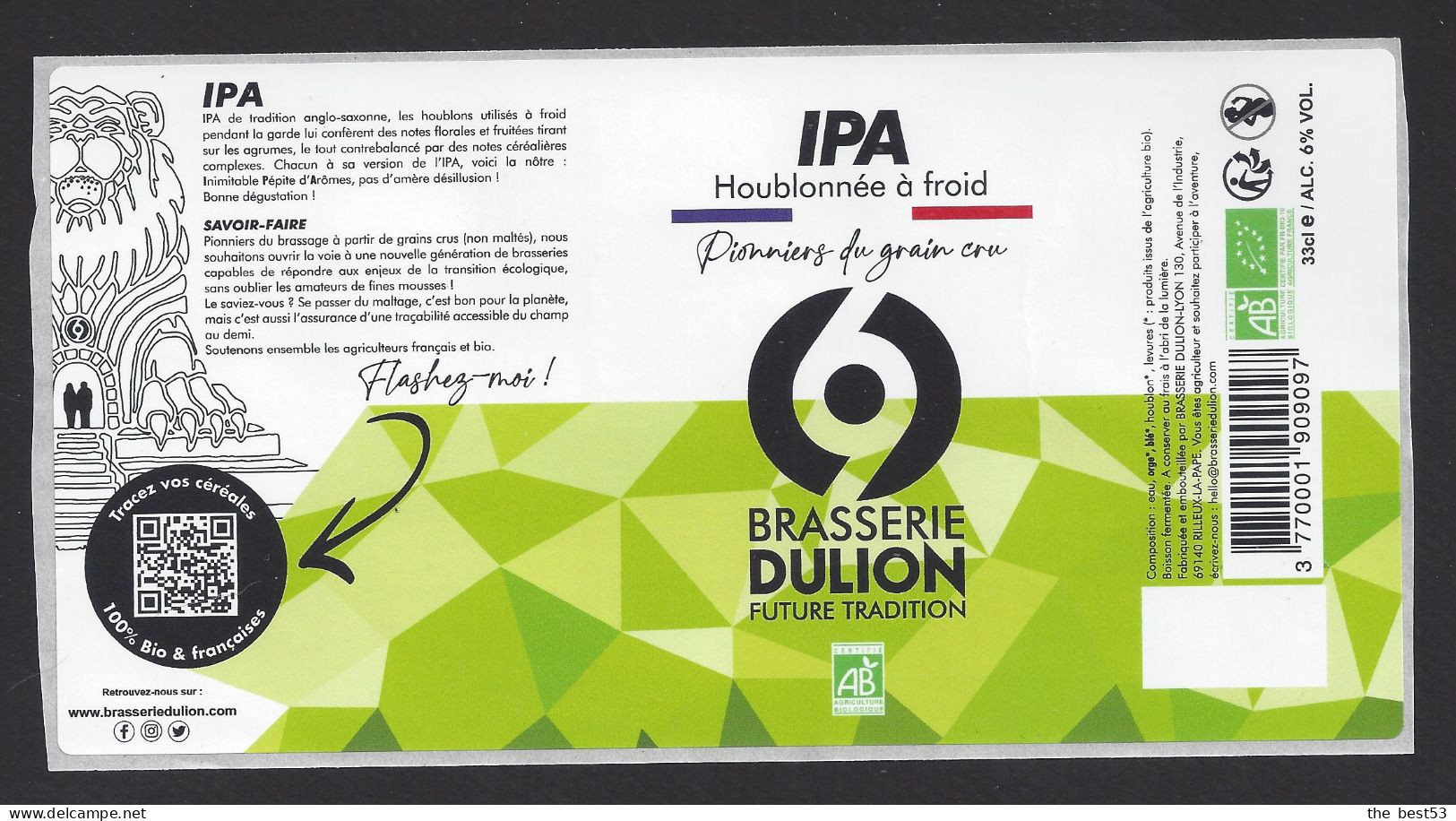 Etiquette De Bière IPA Houblonnée à Froid  -  Brasserie Dulion  à  Rillieux La Pape   (69) - Beer
