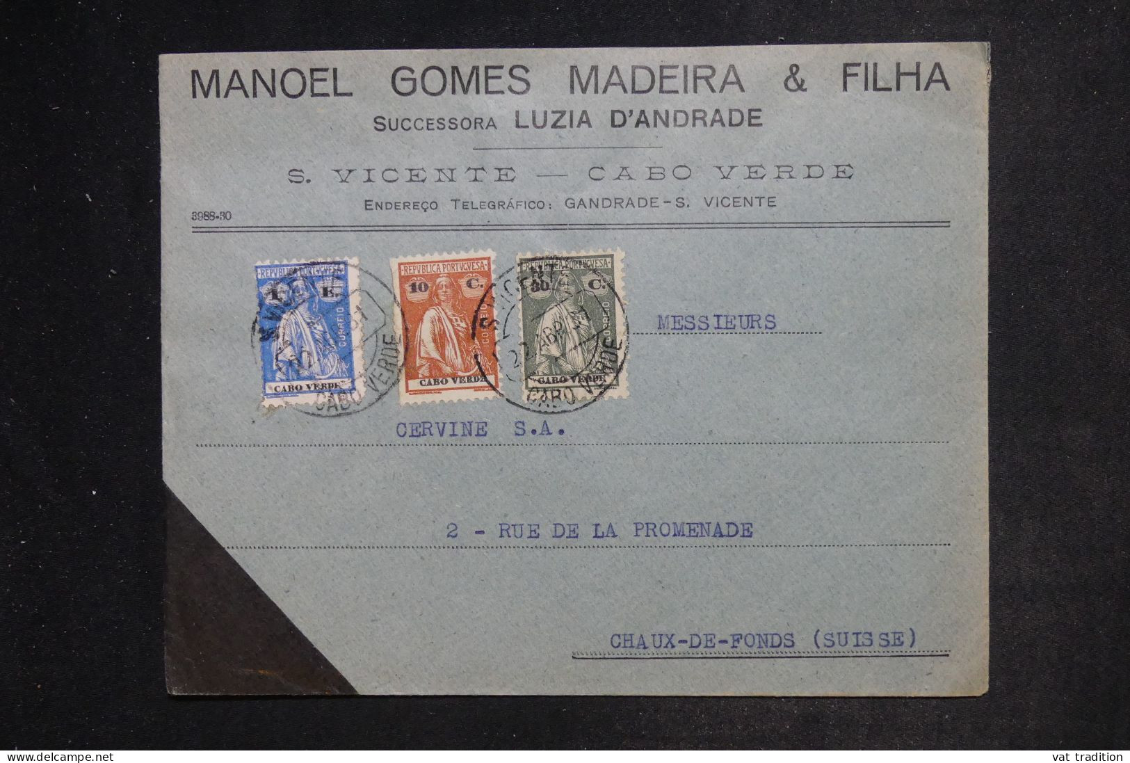 CAP VERT - Enveloppe Commerciale De S. Vicente Pour La Suisse  En 1931 - L 152492 - Kapverdische Inseln