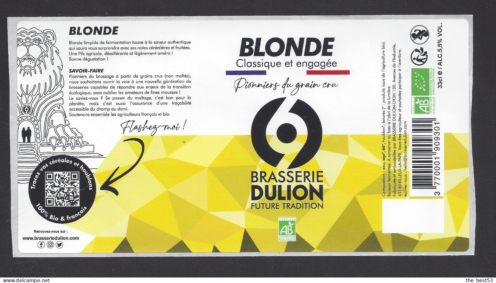 Etiquette De Bière Blonde Classique Et Engagée  -  Brasserie Dulion  à  Rillieux La Pape   (69) - Beer