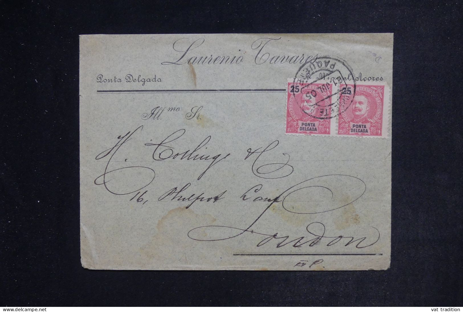 PONTA DELGADA - Enveloppe Commerciale Pour Londres En 1905 - L 152493 - Ponta Delgada