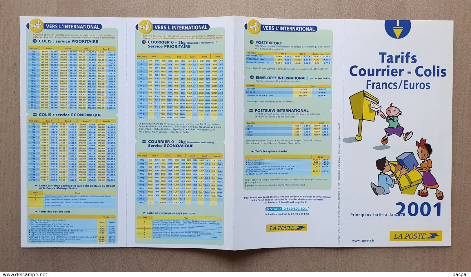 TARIFS Courriers Colis La Poste 2001 - Documents De La Poste