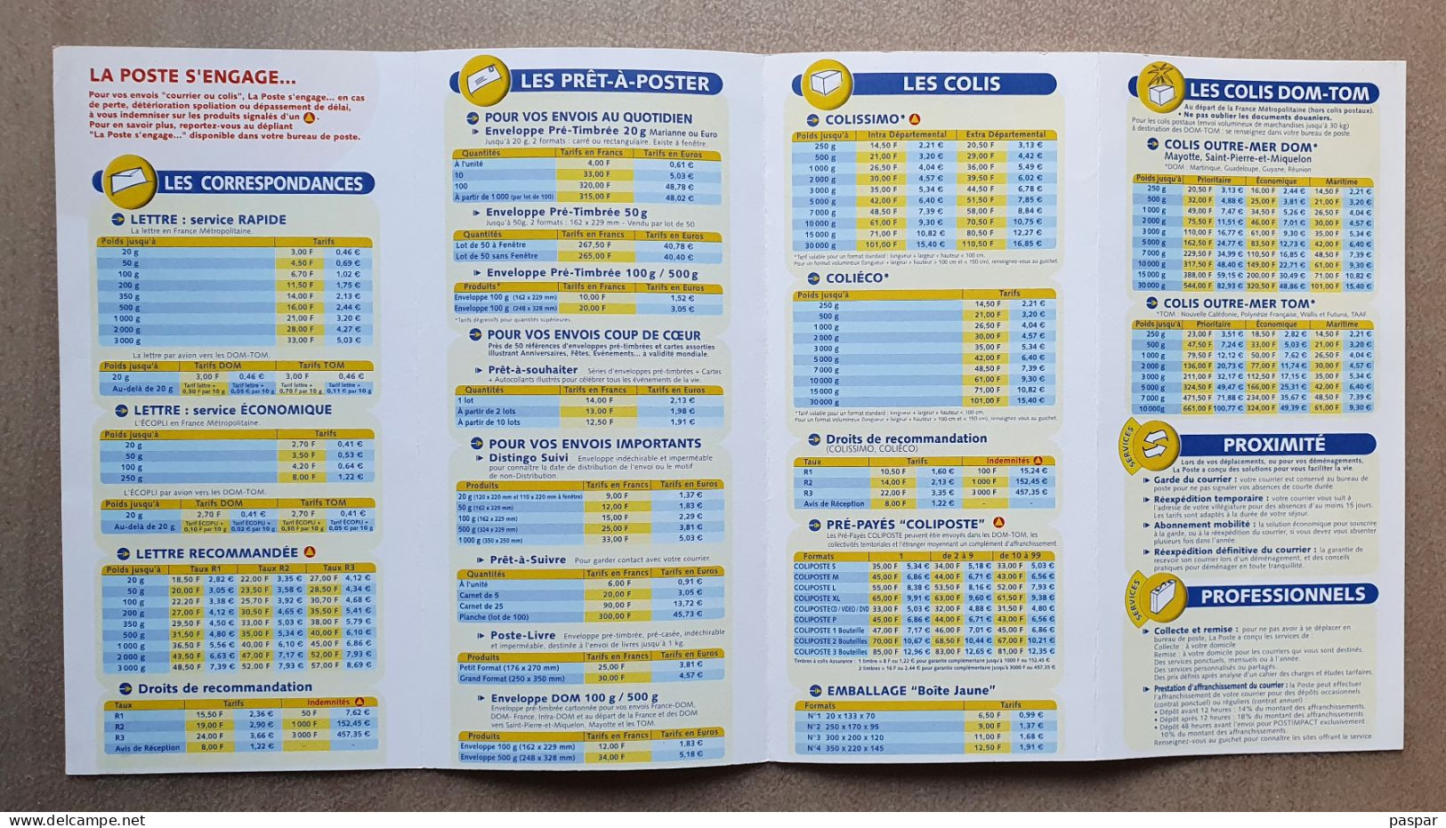 TARIFS Courriers Colis La Poste 2000 - Documents Of Postal Services