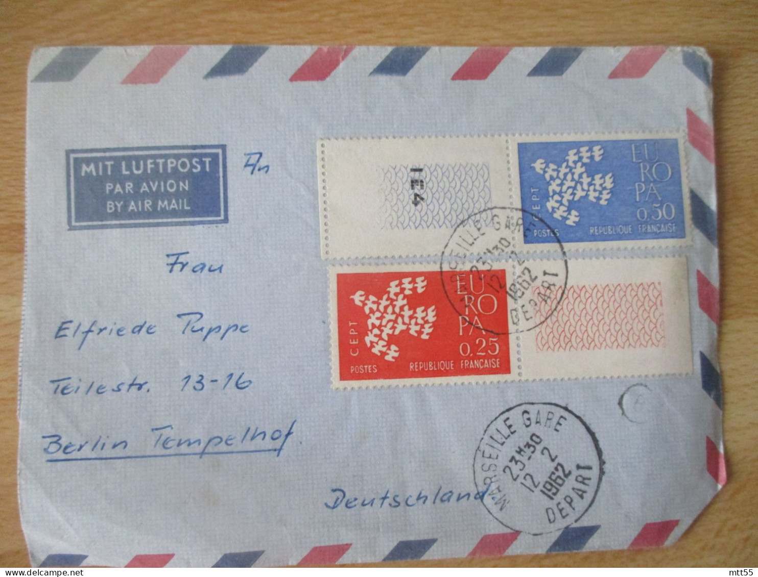 LETTRE TIMBRE EUROPA 1962 LES DEUX VALEURS BORD DE FEUILLE - Briefe U. Dokumente