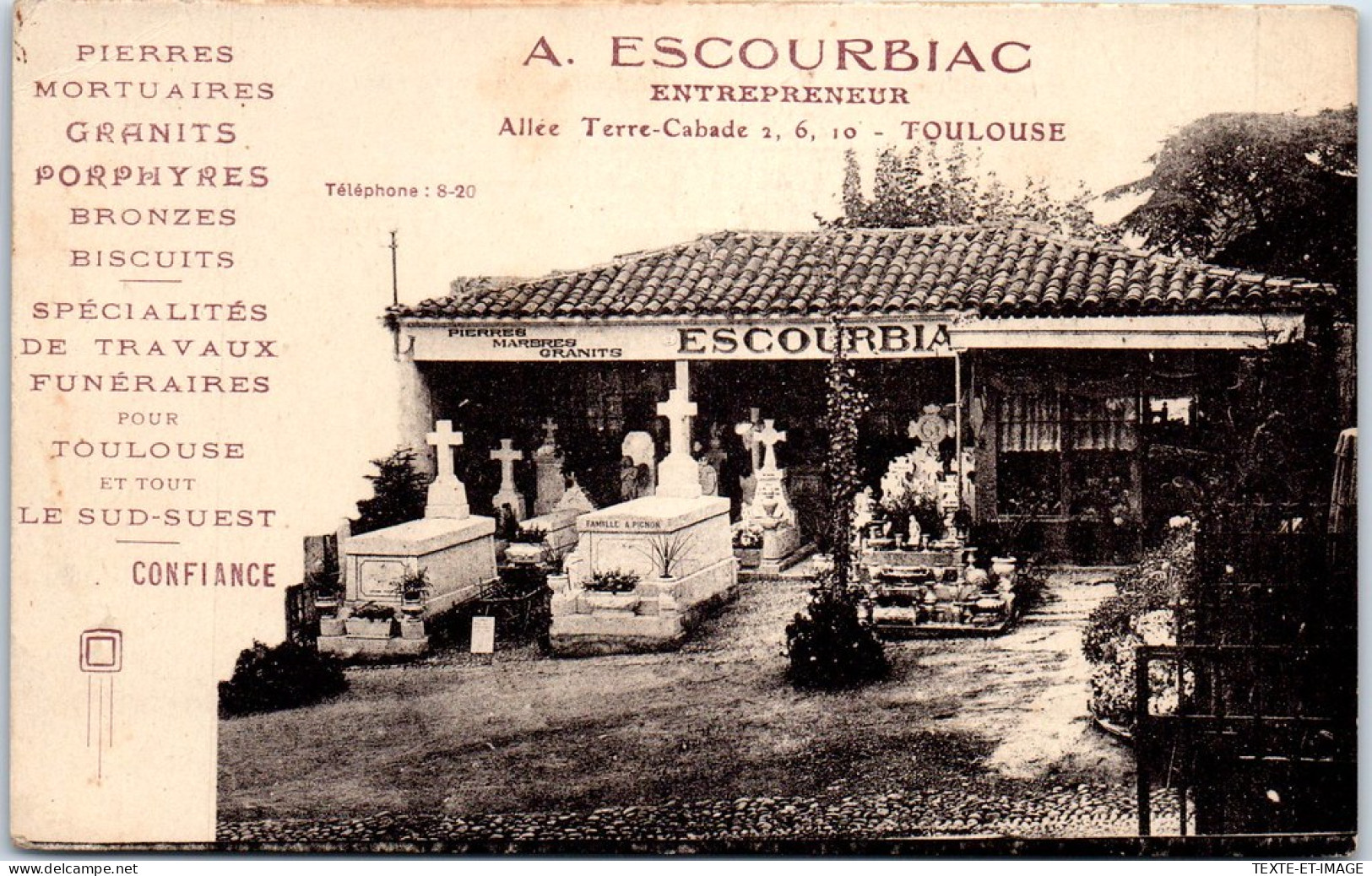 31 TOULOUSE - Carte Publicitaire Ets Funeraires ESCOUBRIAC [RARE] - Toulouse