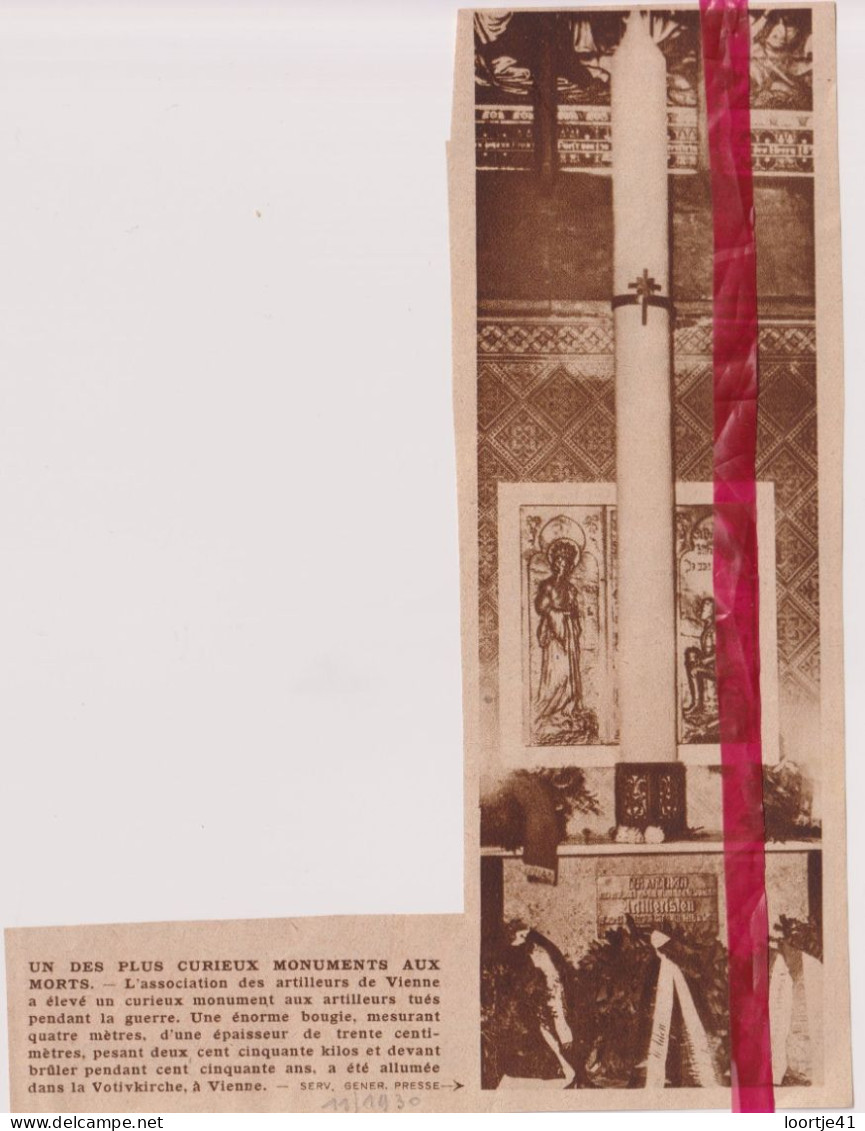 Vienne Wenen - Monument Aux Morts - Orig. Knipsel Coupure Tijdschrift Magazine - 1930 - Sin Clasificación