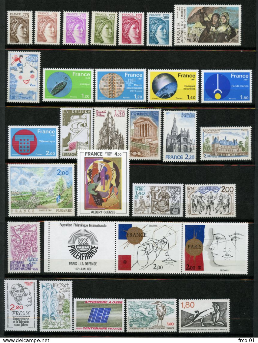 France, Yvert Année Complète 1981**, Luxe, 2118/2177, 60 Timbres , MNH - 1980-1989