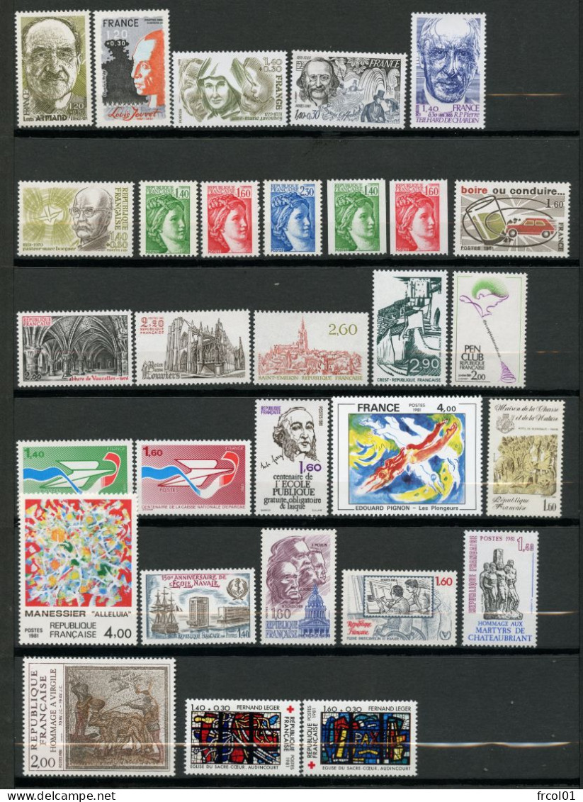 France, Yvert Année Complète 1981**, Luxe, 2118/2177, 60 Timbres , MNH - 1980-1989