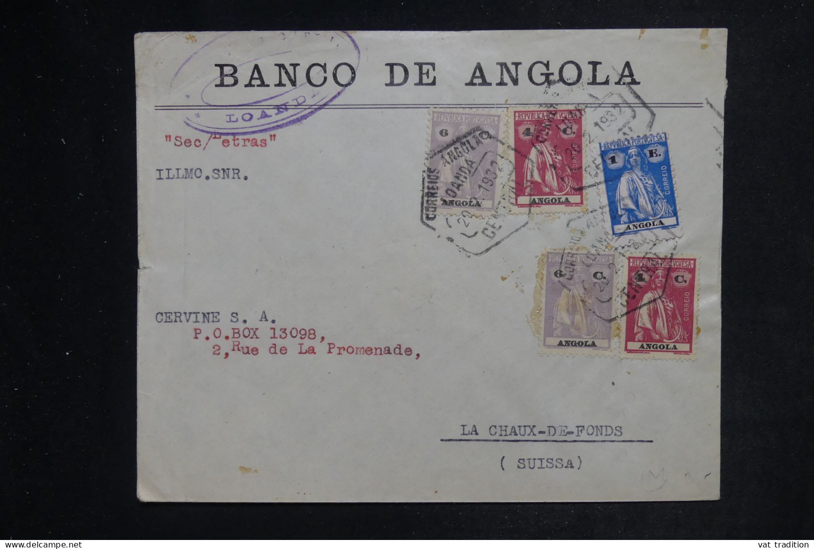 ANGOLA - Enveloppe Commerciale Pour La Suisse En 1932, Affranchissement Recto Et Verso - L 152497 - Angola