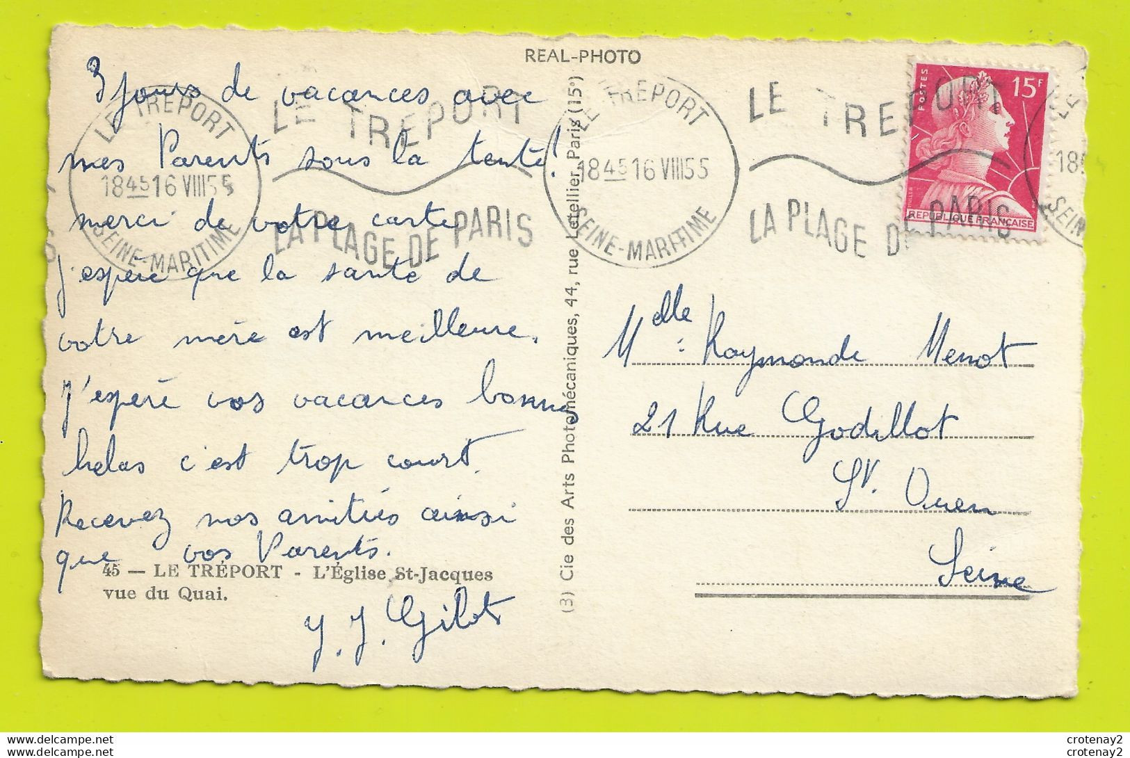 76 LE TREPORT N°45 Eglise St Jacques En 1955 Fête ? Cordonnerie Hôtel De Calais Cabaret Magasins Caprice Des Baigneurs - Le Treport