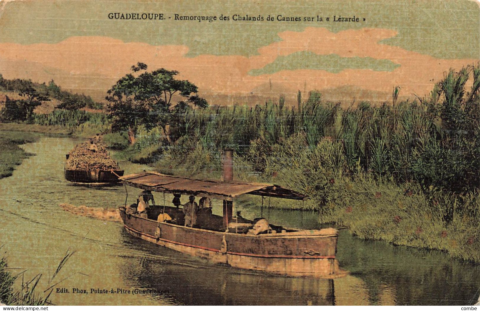 CARTE. 1910. GUADELOUPE. REMORQUAGE SUR LA LEZARDE. COLON A ST NAZAIRE. POUR COGNAC - Storia Postale