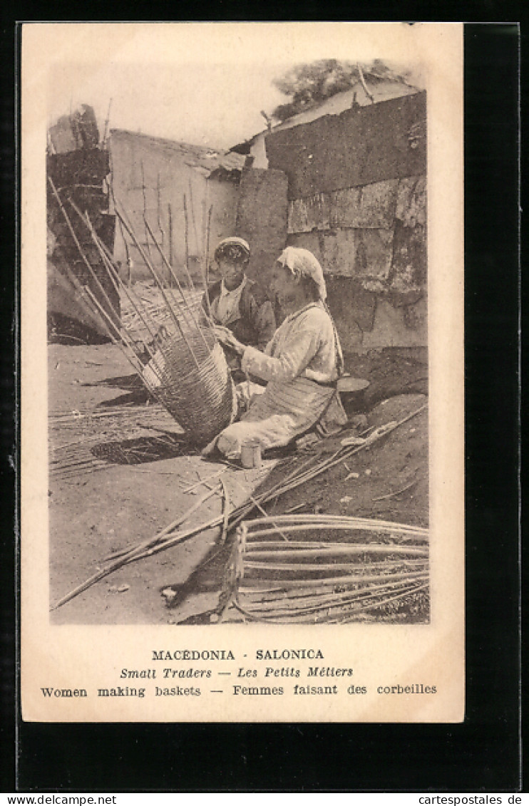 AK Salonica, Small Traders, Woman Making Baskets, Korbflechterin  - Ohne Zuordnung